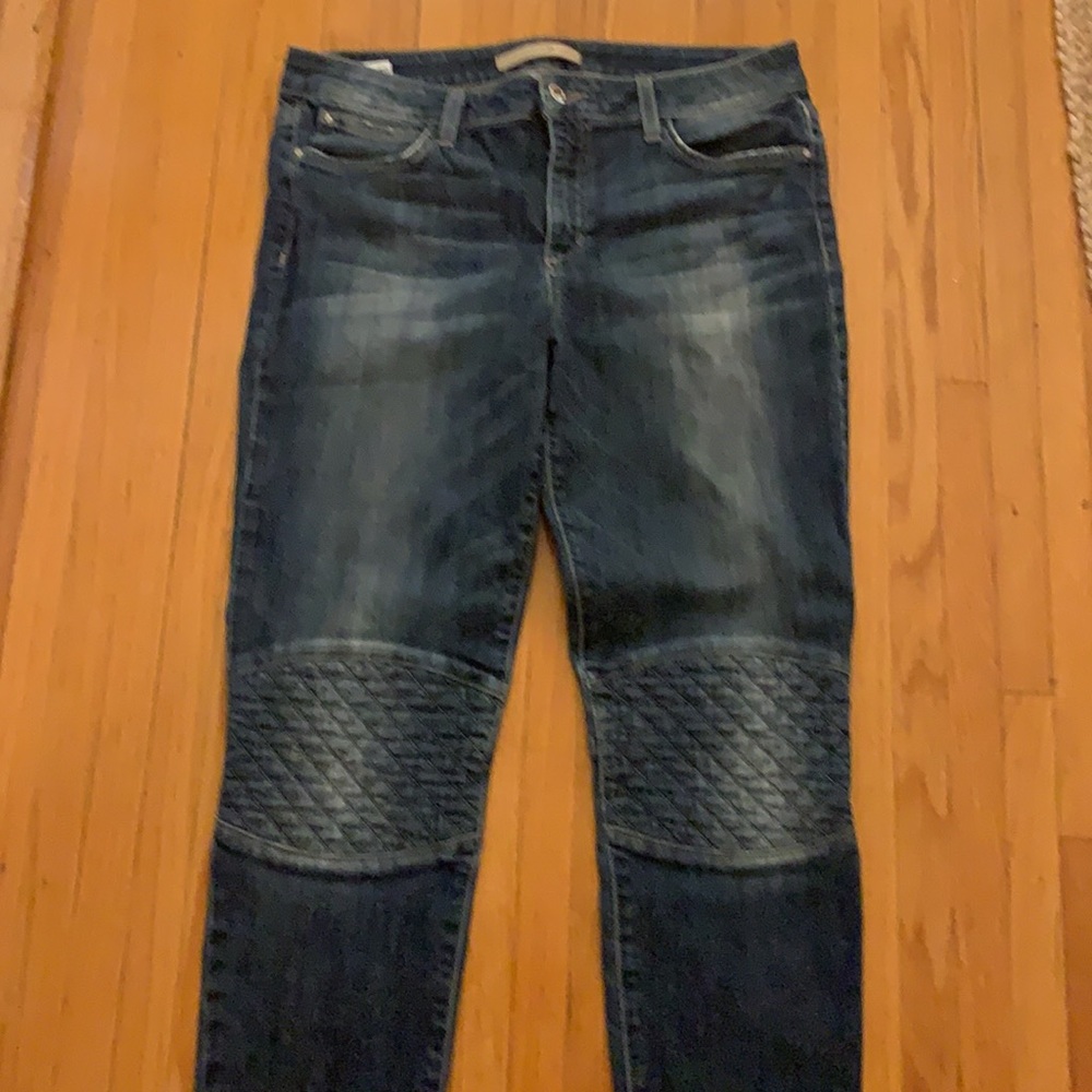 Joe’s Jeans “The Skinny” fit, quilted knee Jeans.